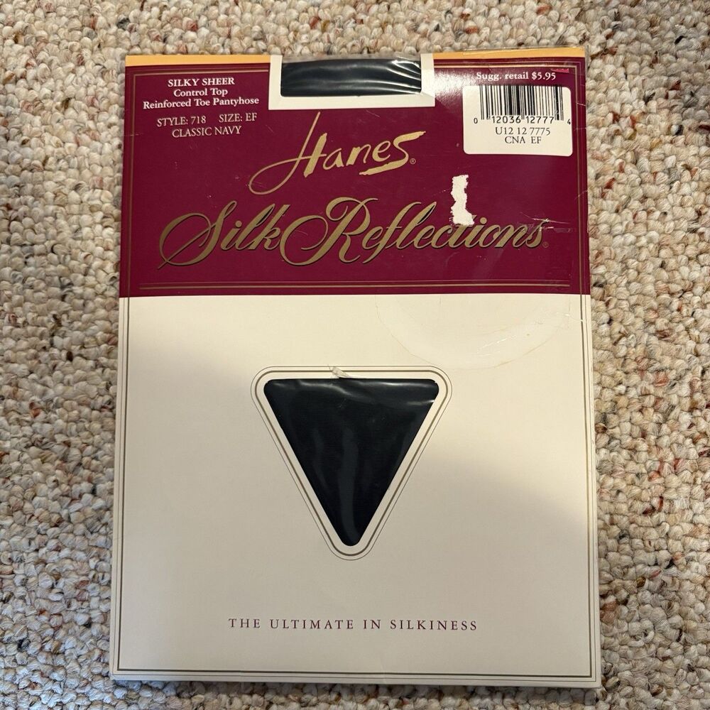 Hanes Silk Reflections Pantyhose Size EF Classic Navy Silky Sheer 718 VTG New